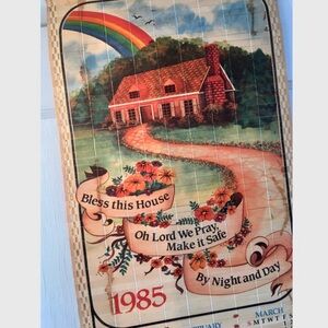 1985 Vintage Scroll Calendar Reversible Wall Hanging Rainbow 80s Giftco Inc